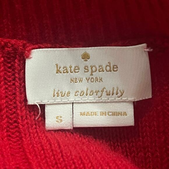 Kate Spade | Wool Blend Ruffle Yoke Bobble Sweater | Charm Red | Women’s Small - Picture 8 of 14